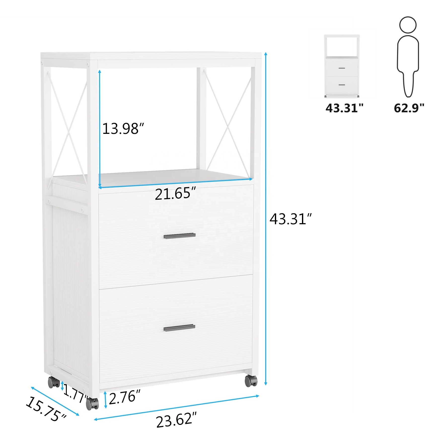 Tribesigns 2-Drawer File Cabinet Mobile Vertical Filling Cabinets Fits Legal Size Large Printer Stand on Wheels for Home Office