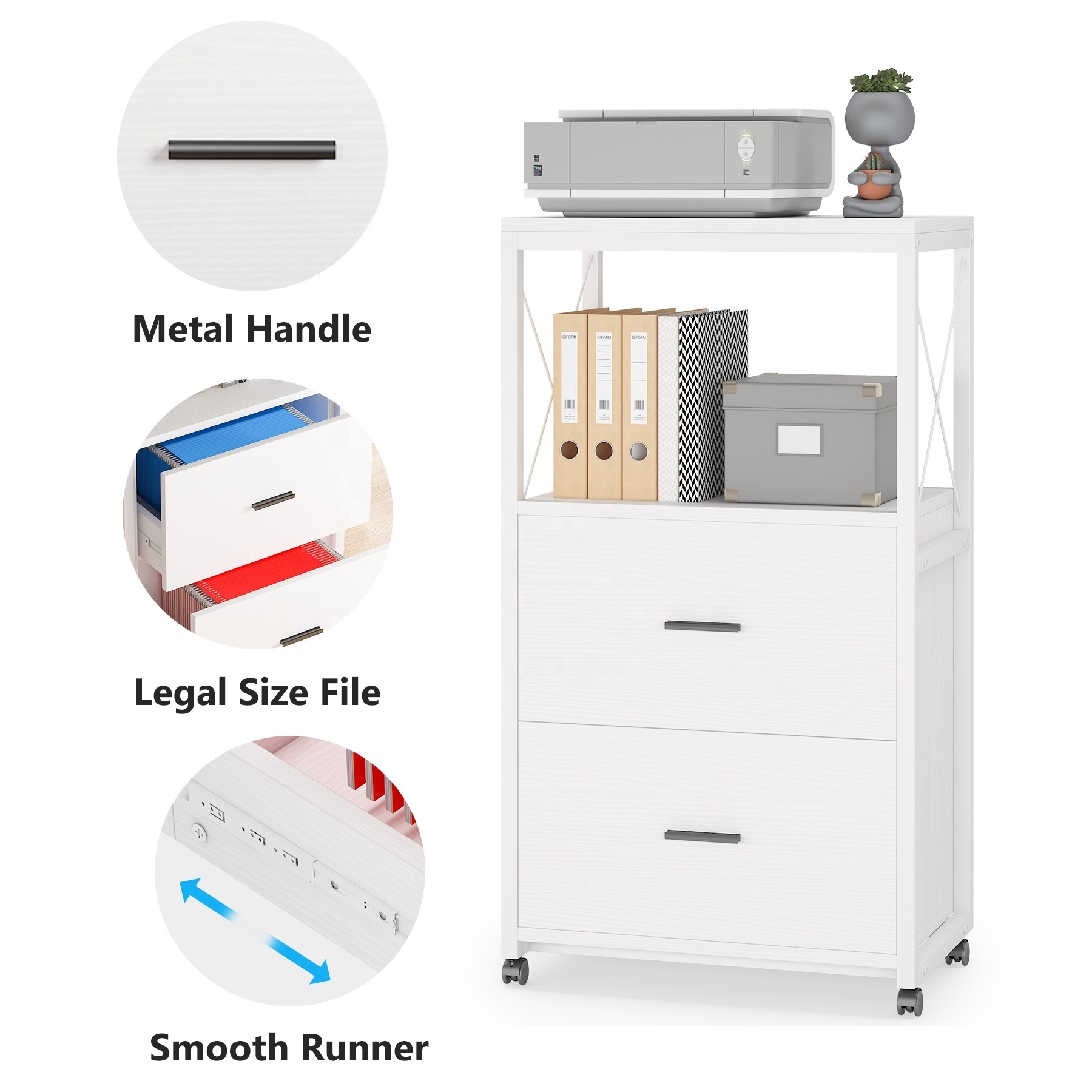 Tribesigns 2-Drawer File Cabinet Mobile Vertical Filling Cabinets Fits Legal Size Large Printer Stand on Wheels for Home Office