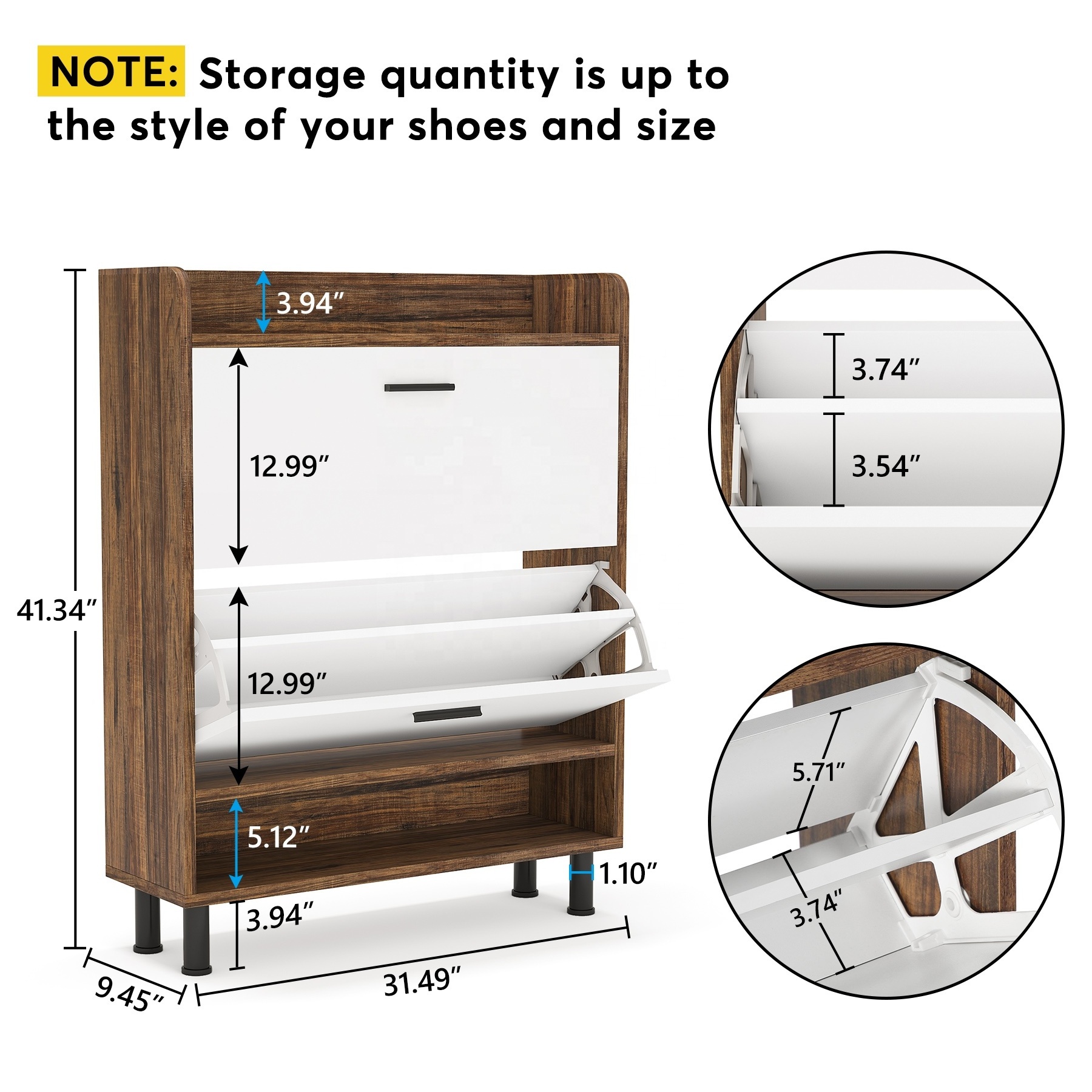 Tribesigns 2-Tier Wooden Shoes Cabinet with Flip Doors Industrial Storage Shoe Rack Brown Living Room Furniture