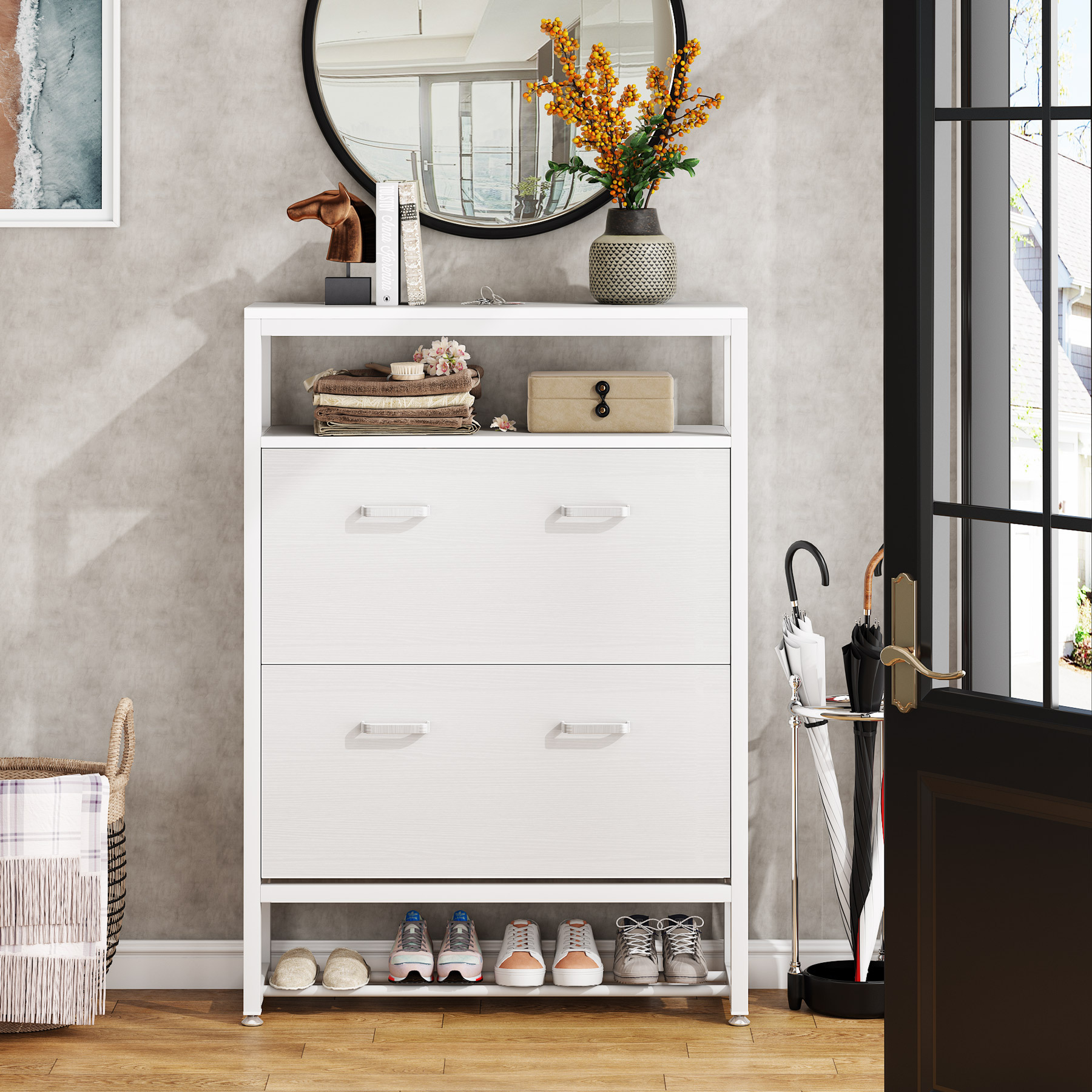 Tribesigns  sapateira shoe rack  Cabinet, organizador de zapatos with Doors & Adjustable Shelves