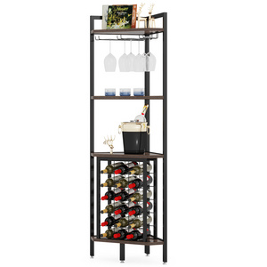 Tribesigns Tall Corner Bar with Glass Holder and Wine Rack 4 Tier Storage Shelves Wine Bottle Rack with 18 thin Space