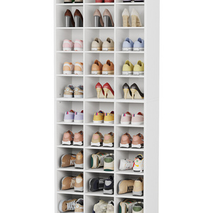 Tribesigns White Wooden Multi-Tiered Tall Space-Saving Shoes Storage Cabinet with Removable Board for different height shoes