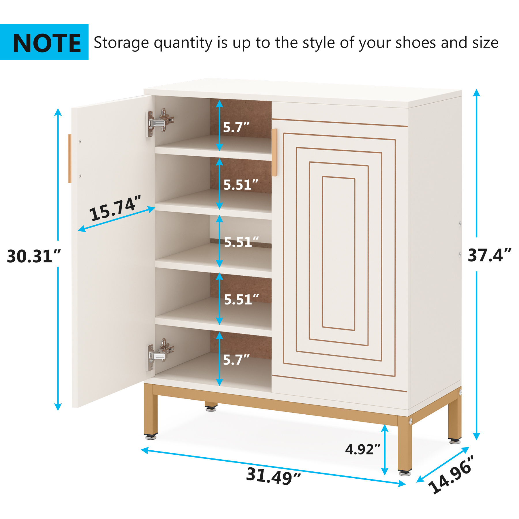 Tribesigns White Luxury Dust-Proof Shoe Cabinet with Doors Large Storage 6 Tier 20 Paris Freestanding Shoe Organizer Rack