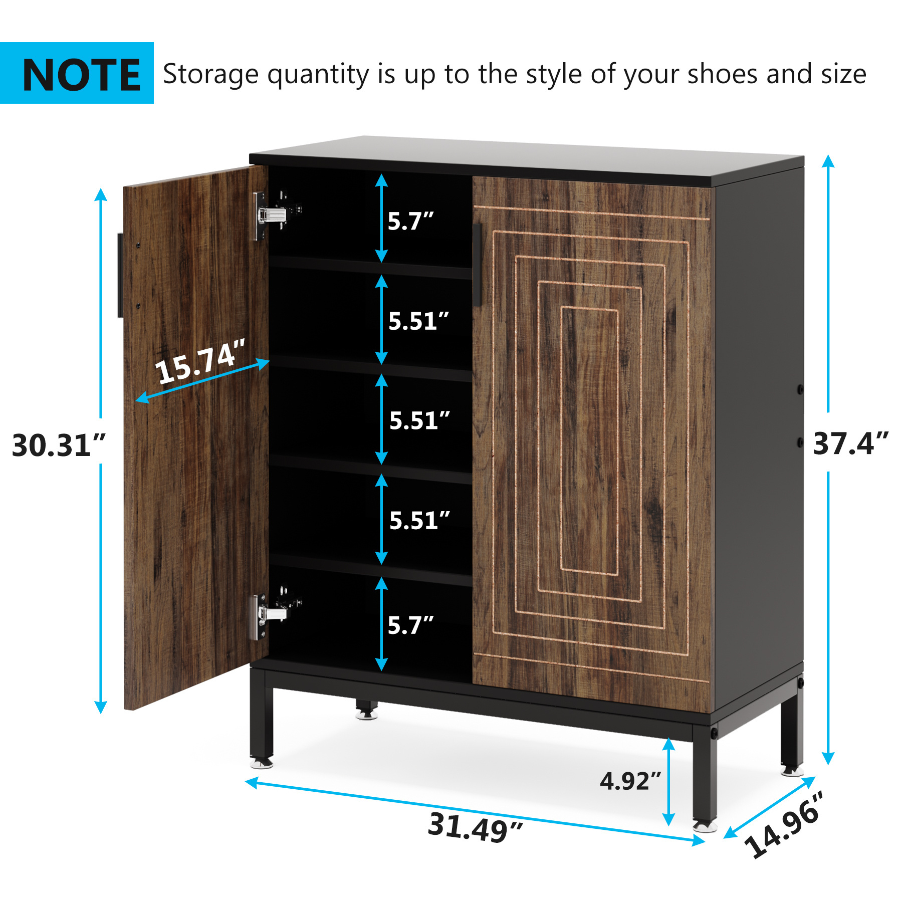 Tribesigns Modern Industrial Design Shoe Box Wooden Storage Cabinet with Adjustable Shelves for All Type Shoes