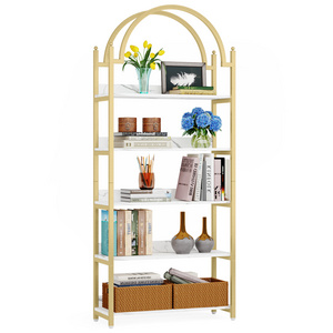 Tribesigns Modern Luxury Gold Arched Tall Bookshelf with 5 Tier Shelves Decorative and Practical Storage and Display Shelf