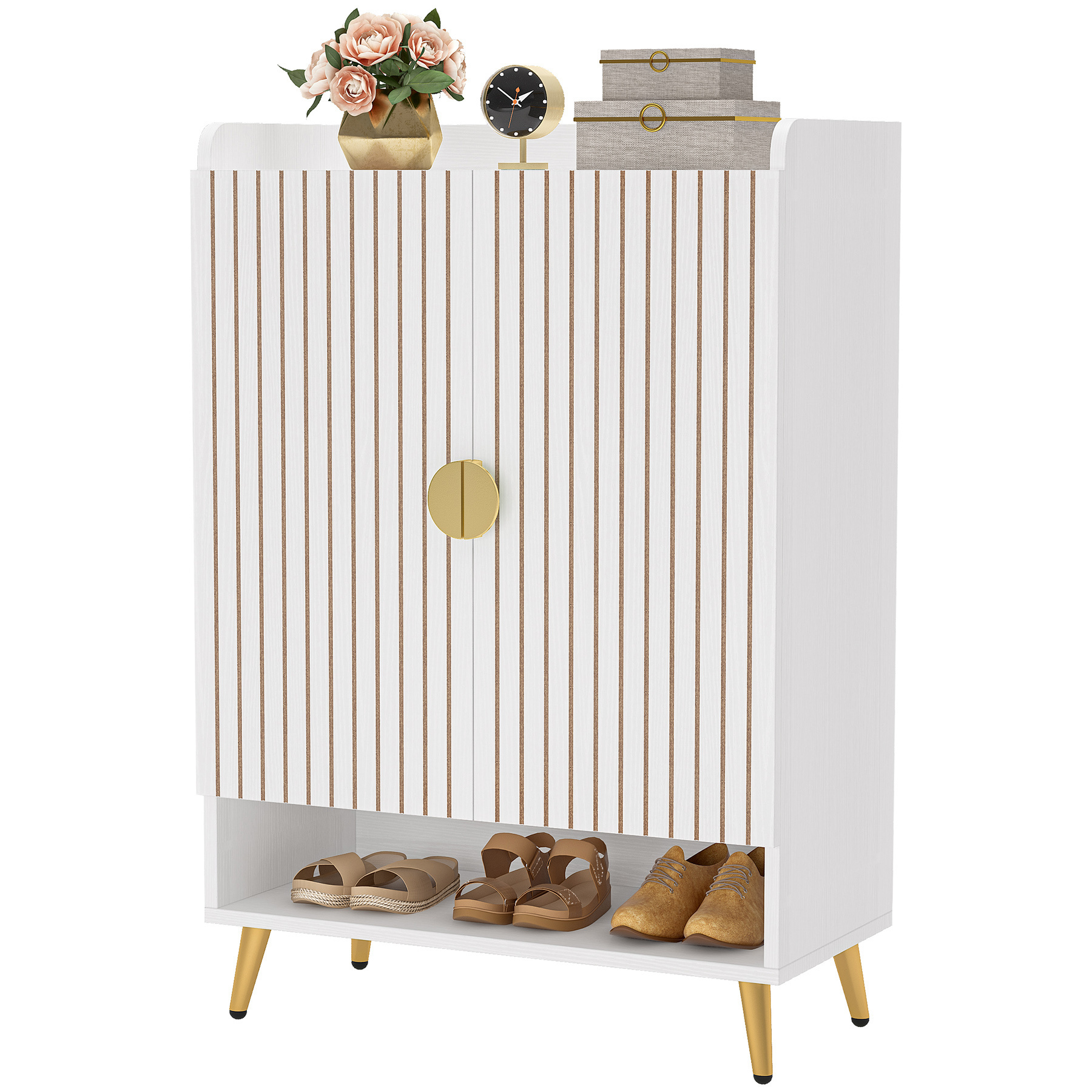 Tribesigns 7-Tier White Modern Wood Shoe Storage Cabinet with Adjustable Shelves and Doors for Living Room Entrance