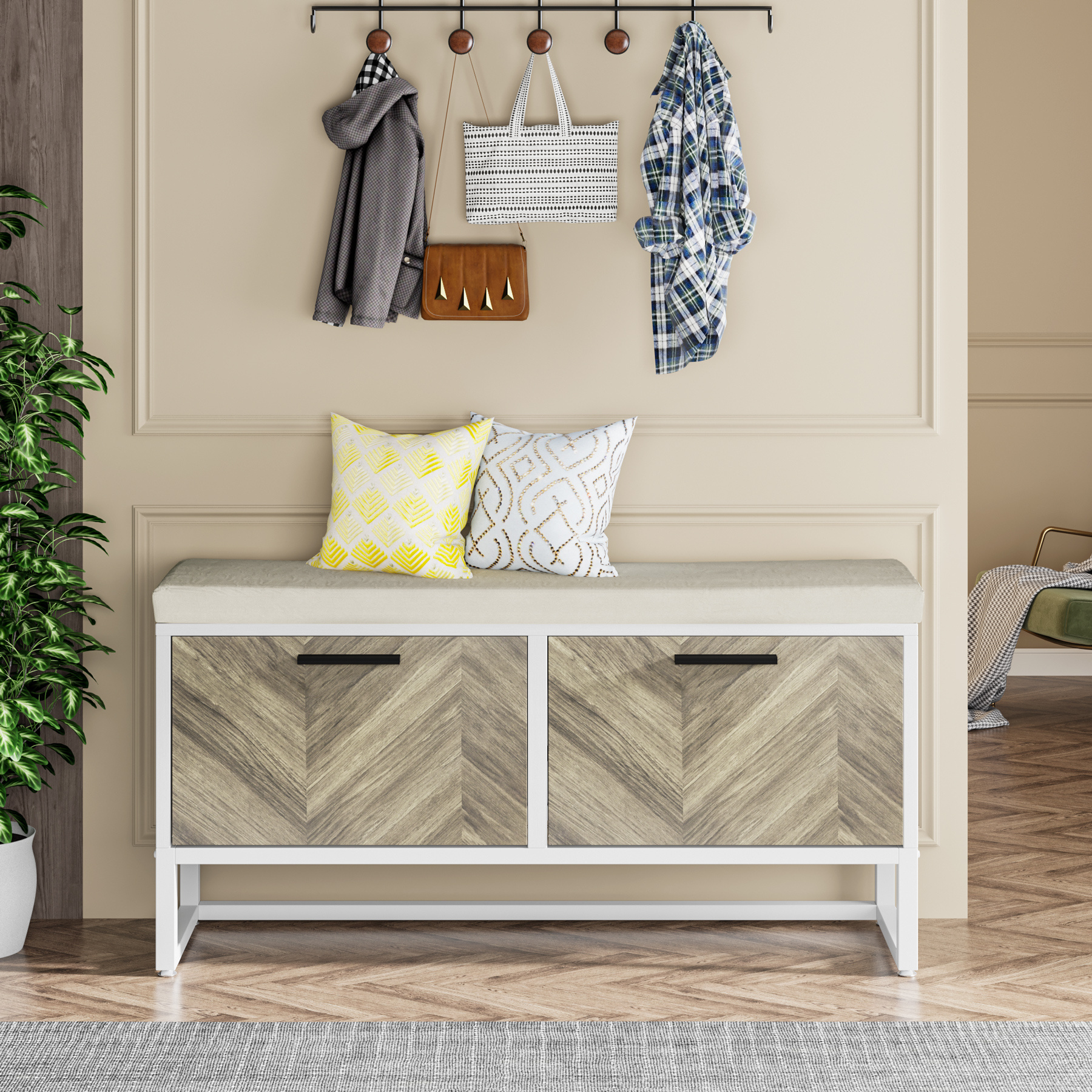 Tribesigns Modern Furniture Entryway Shoe Storage Bench with Seat Cushion Hidden Wood Shoes Cabinet