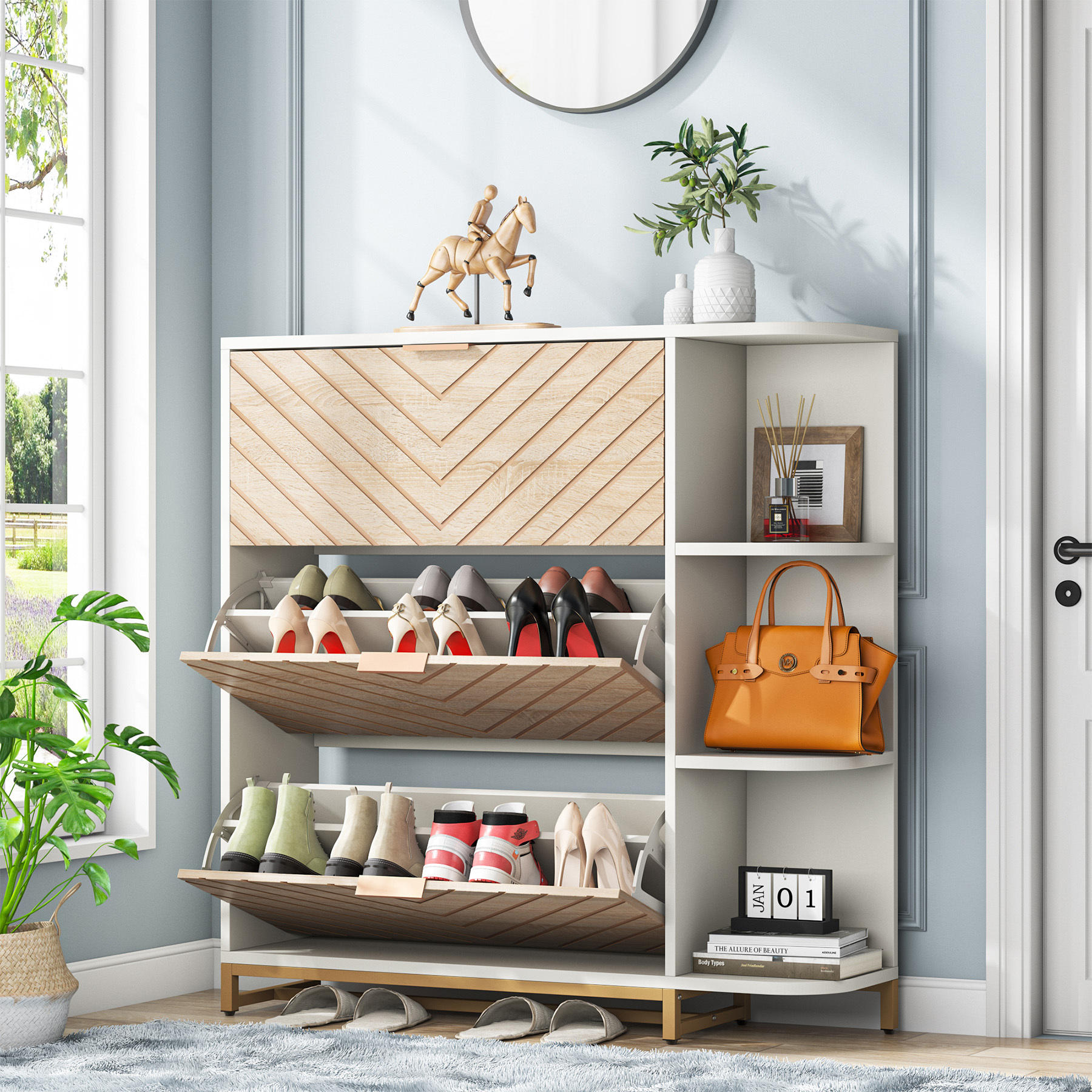 Tribesigns Wood Living Room Bedroom Furniture Modern Wooden Shoe Storage Cabinets Shoe Rack Stand