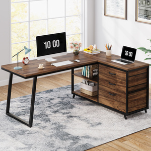 Tribesign 53" Reversible L shape Computer Desk With 3 Storage Drawers & Shelves Writing Desk Modular Office table