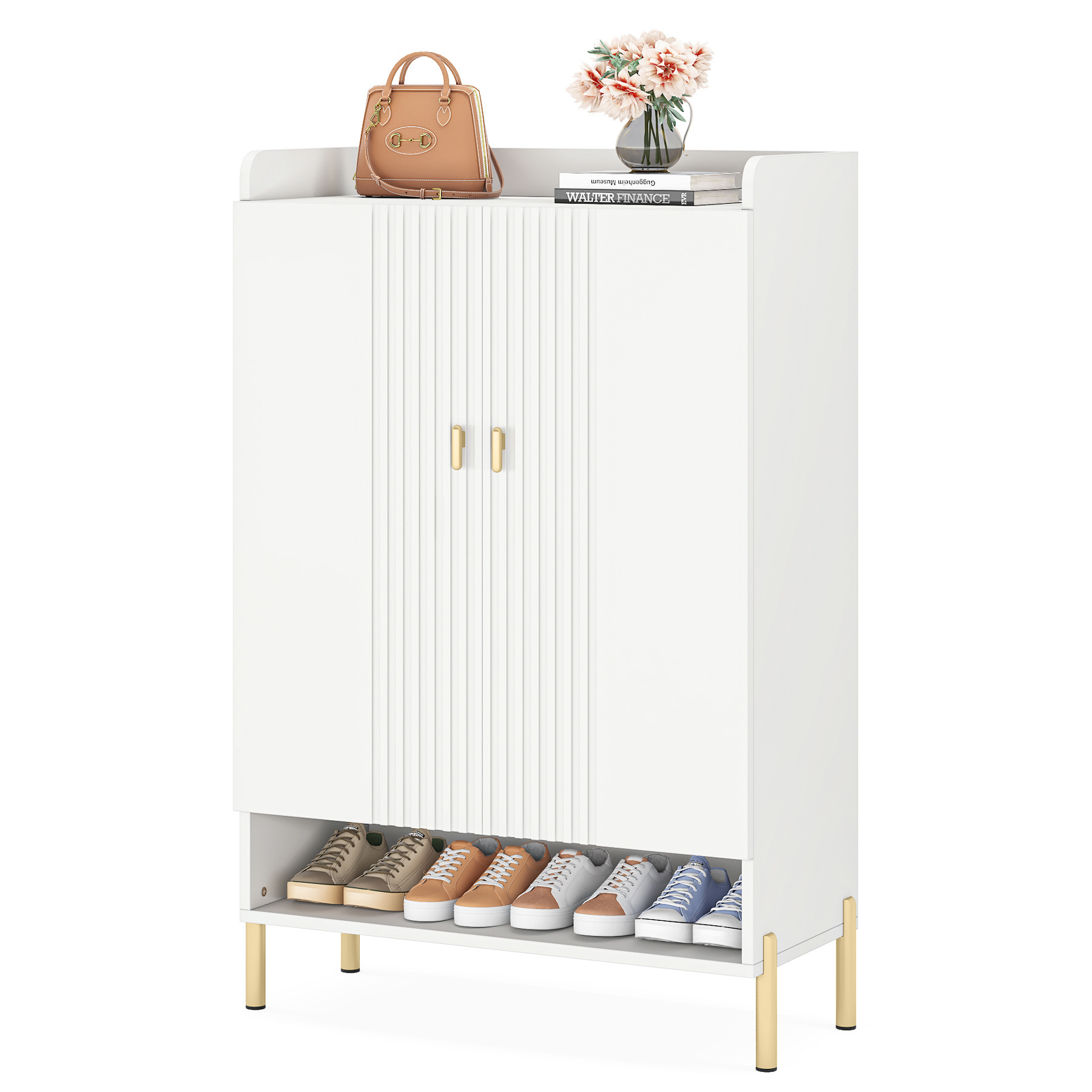 Tribesigns modern accent minimalist white wooden entryway shoe organizer cabinet for home entrance furniture