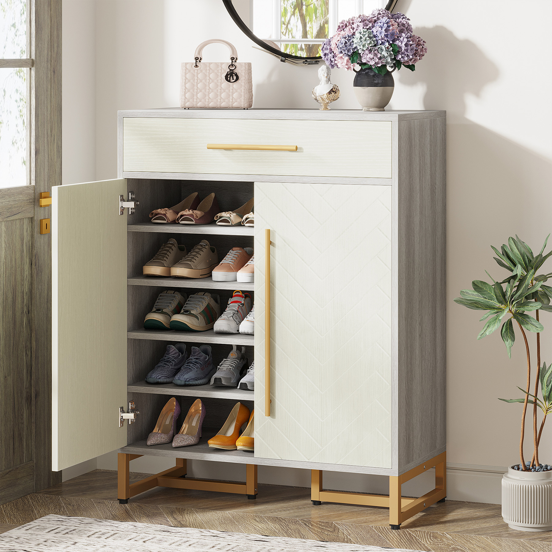 Tribesigns Shoe Cabinet with Doors, 20 Pairs Shoe Storage Cabinet with Drawer for Entryway