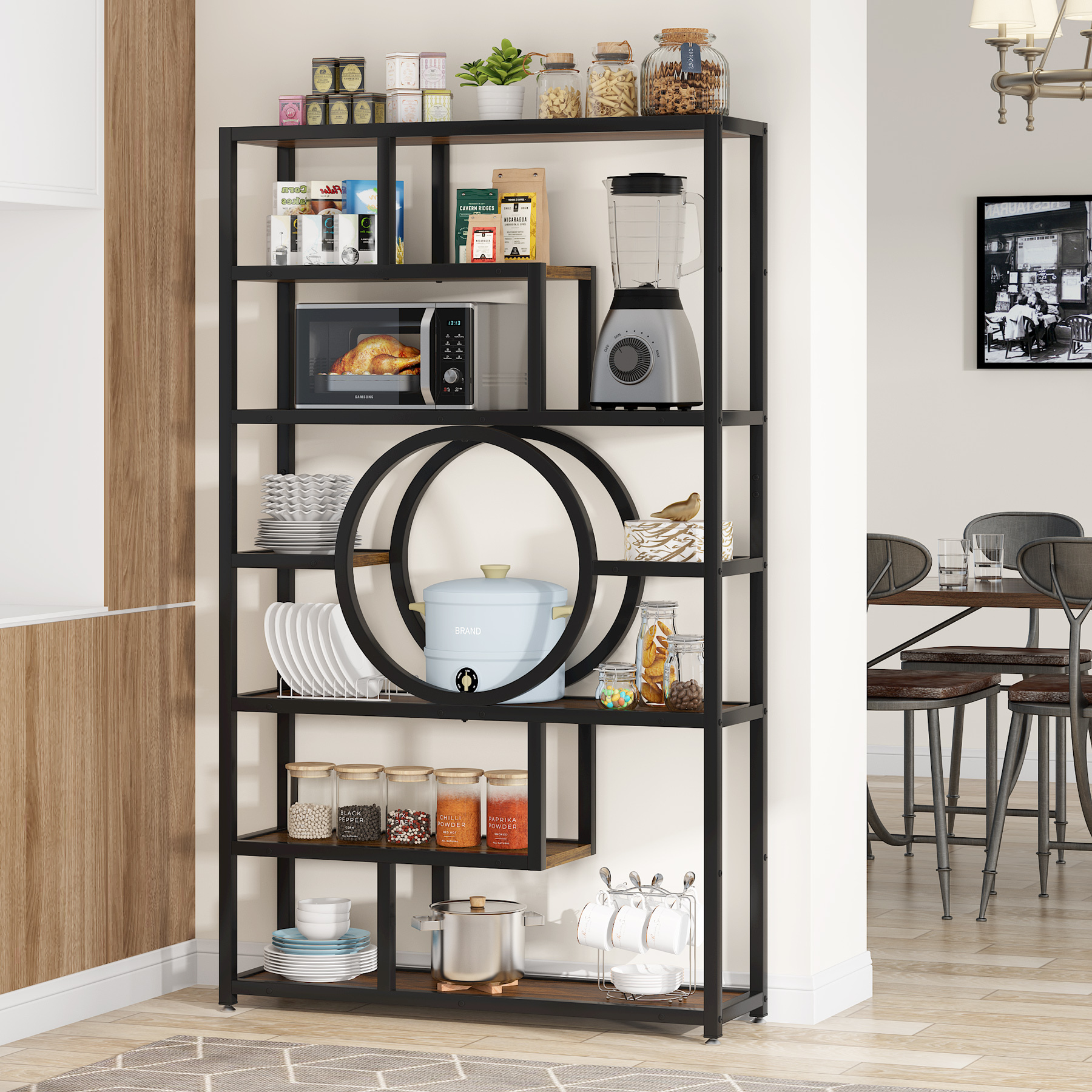 Home living furniture open brown black wooden bookshelf display shelving unit standing style