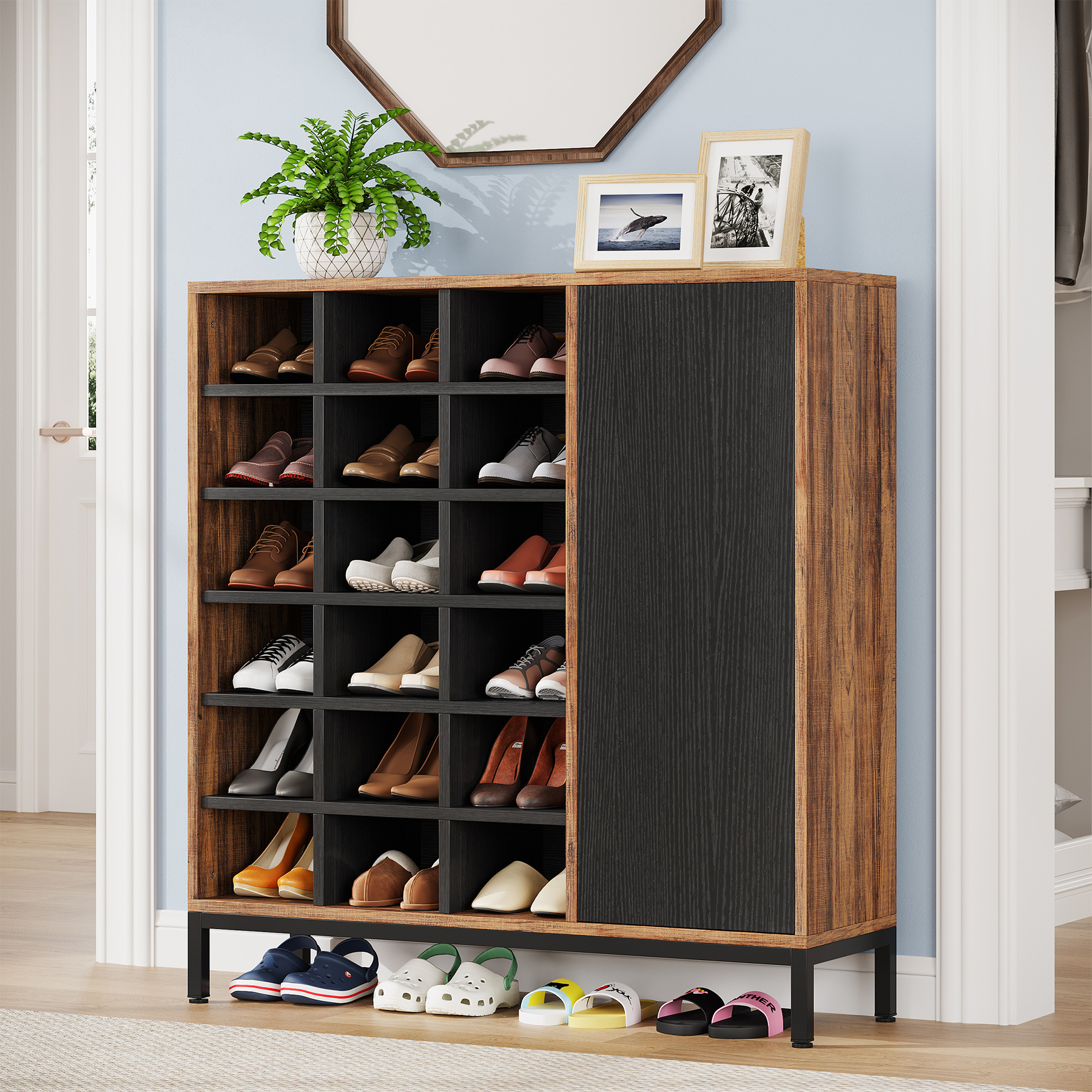 Tribesigns Shoe Cabinet with Doors, Wholesale Wooden Shelf Shoe Rack Organizer Shelves