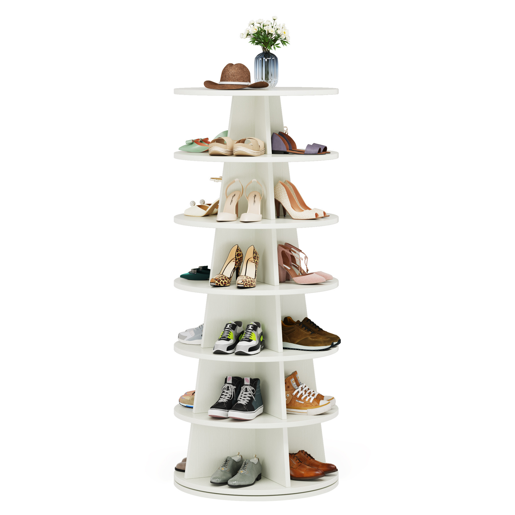 Tribesigns 7-Tier Revolving 24 Pairs Shoe Storage Shelf Tower 360 Rotating Shoe Rack