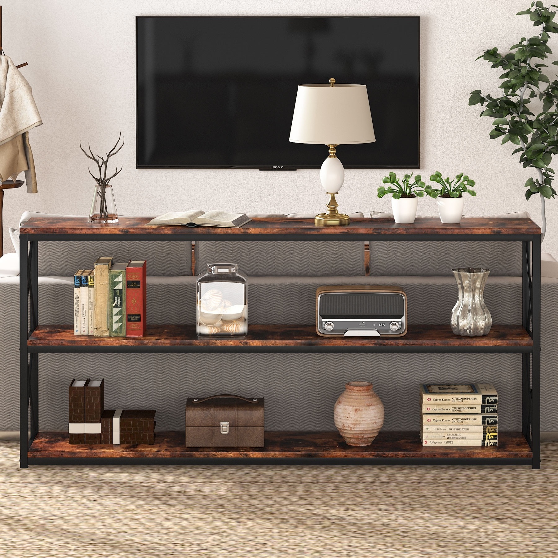 Modern rustic wood Sofa Industrial Console Entryway Hallway Tables luxury TV Stands with fireplace for living room furniture