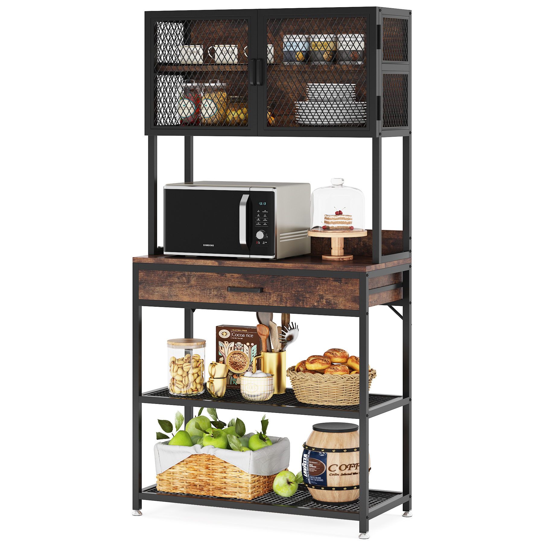 Tribesigns Kitchen Baker's Rack, Microwave Oven storage racks  with Hutch and Drawer