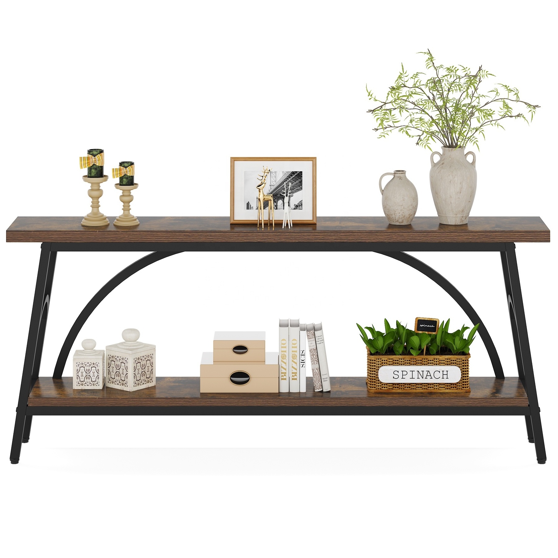 Tribesigns 2 Tier Wood Shelves Extra Long TV Console Table Narrow Entryway Tables Behind Couch Sofa for Entryway Living Room