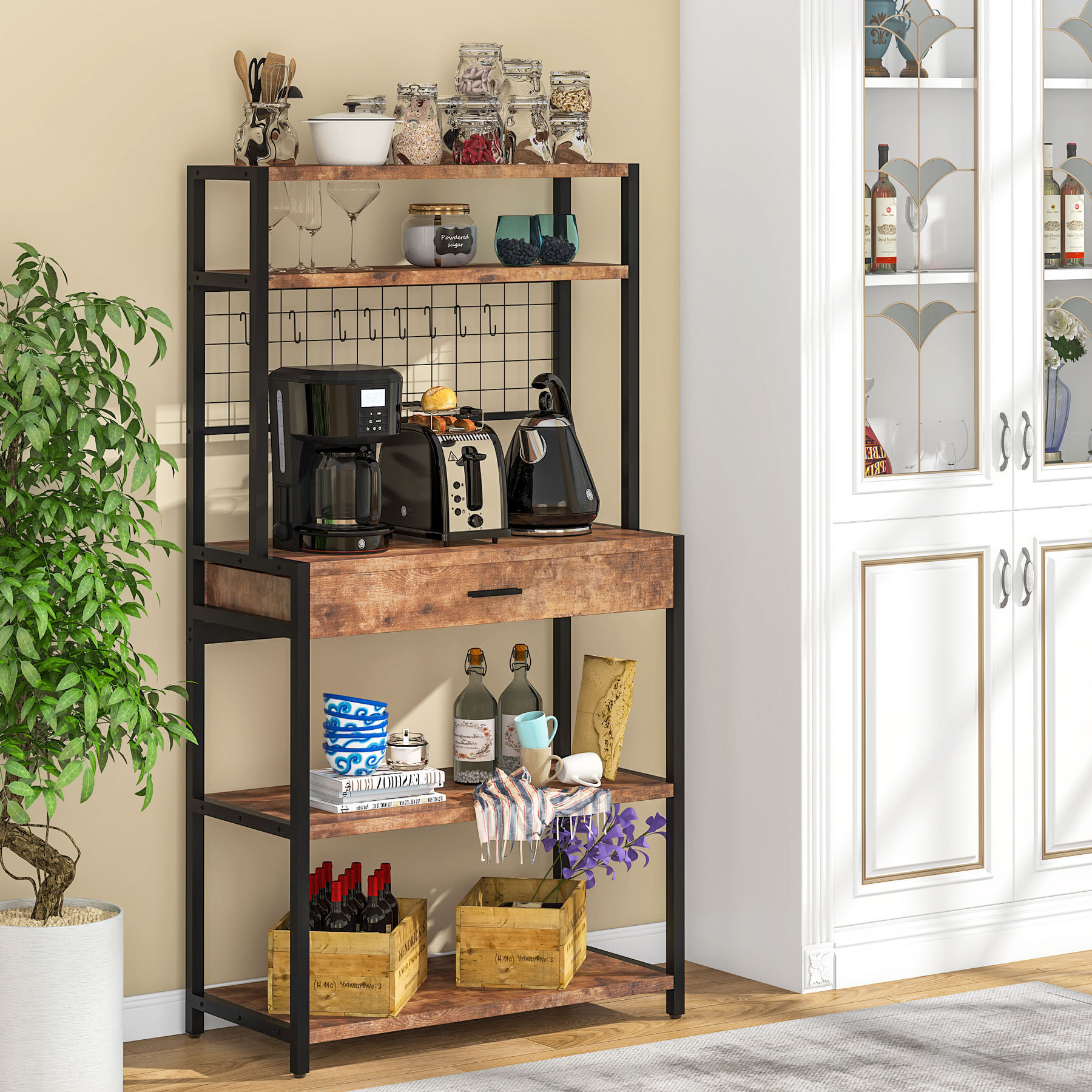 Tribesigns Kitchen Baker's Rack, 5-Tier Kitchen Storage holder racks with Hutch