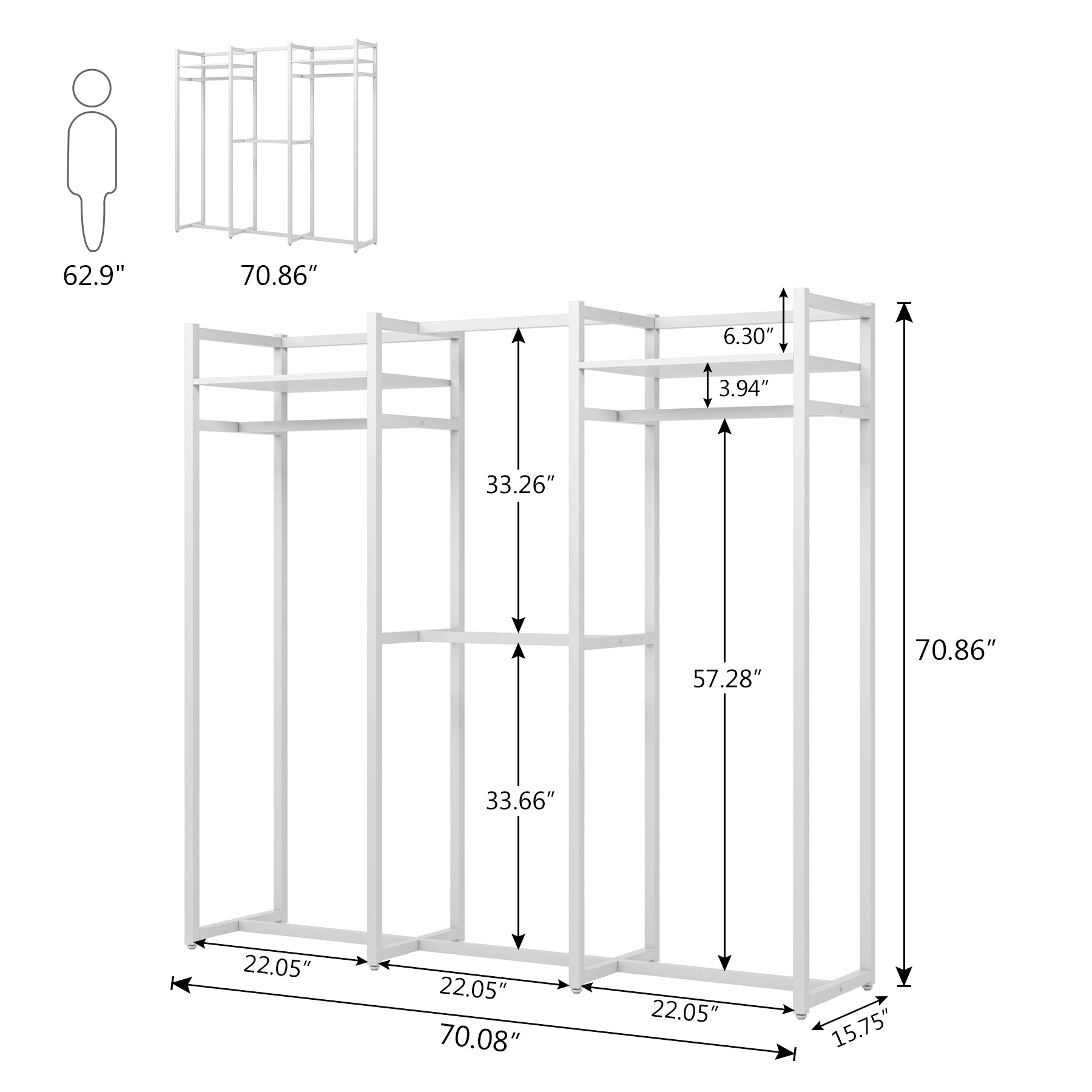 Tribesigns Western Style Home Furniture White Coat Rack Heavy Duty Clothes Rack with Hanging Rob and 2 Top Storage Board