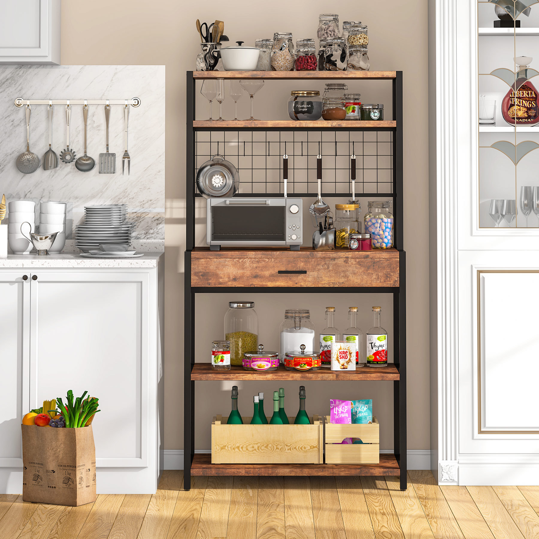 Tribesigns Kitchen Baker's Rack, 5-Tier Kitchen Storage holder racks with Hutch