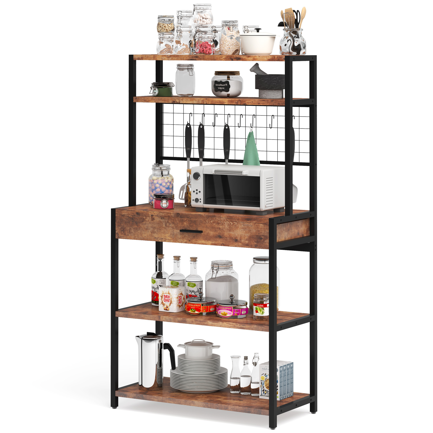 Tribesigns Kitchen Baker's Rack, 5-Tier Kitchen Storage holder racks with Hutch