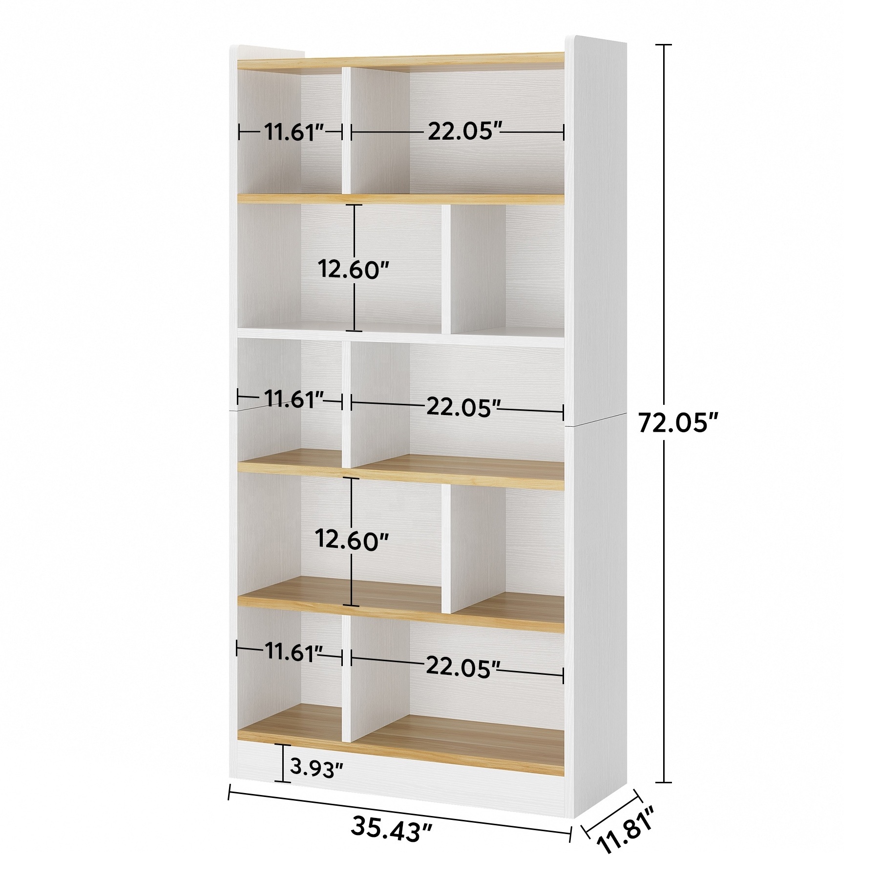 Tribesigns 6 Shelf Bookcase 72 Inch Modern Tall Wood Bookshelf White Floor Standing Display Shelves for Living Room