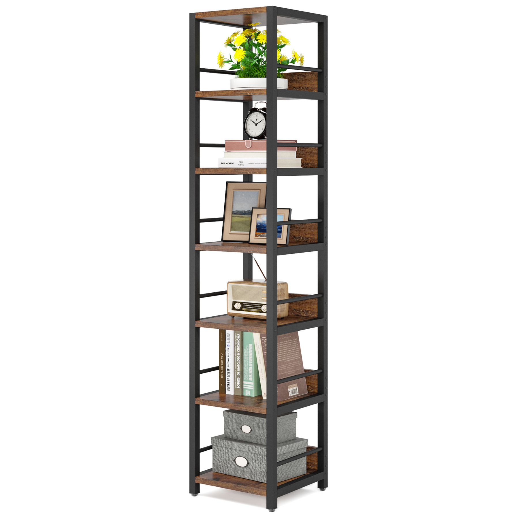 Tribesigns Wooden 6 Tier Space Saving Corner Storage and Display Rack Shelf for Living Room Bathroom Kitchen