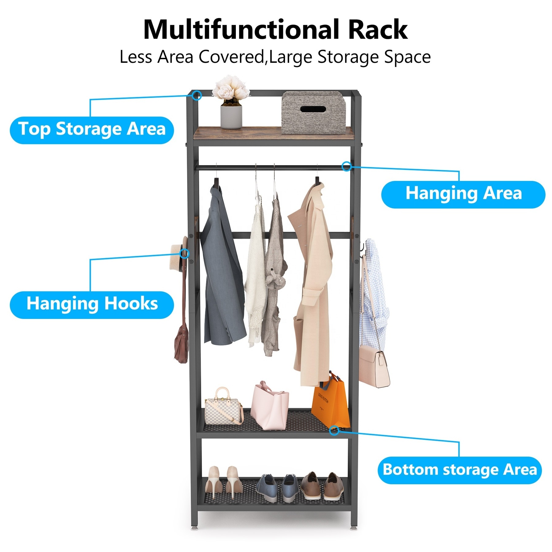 Tribesigns wooden closet organizer with heavy duty metal frame save space clothes wardrobe home furniture