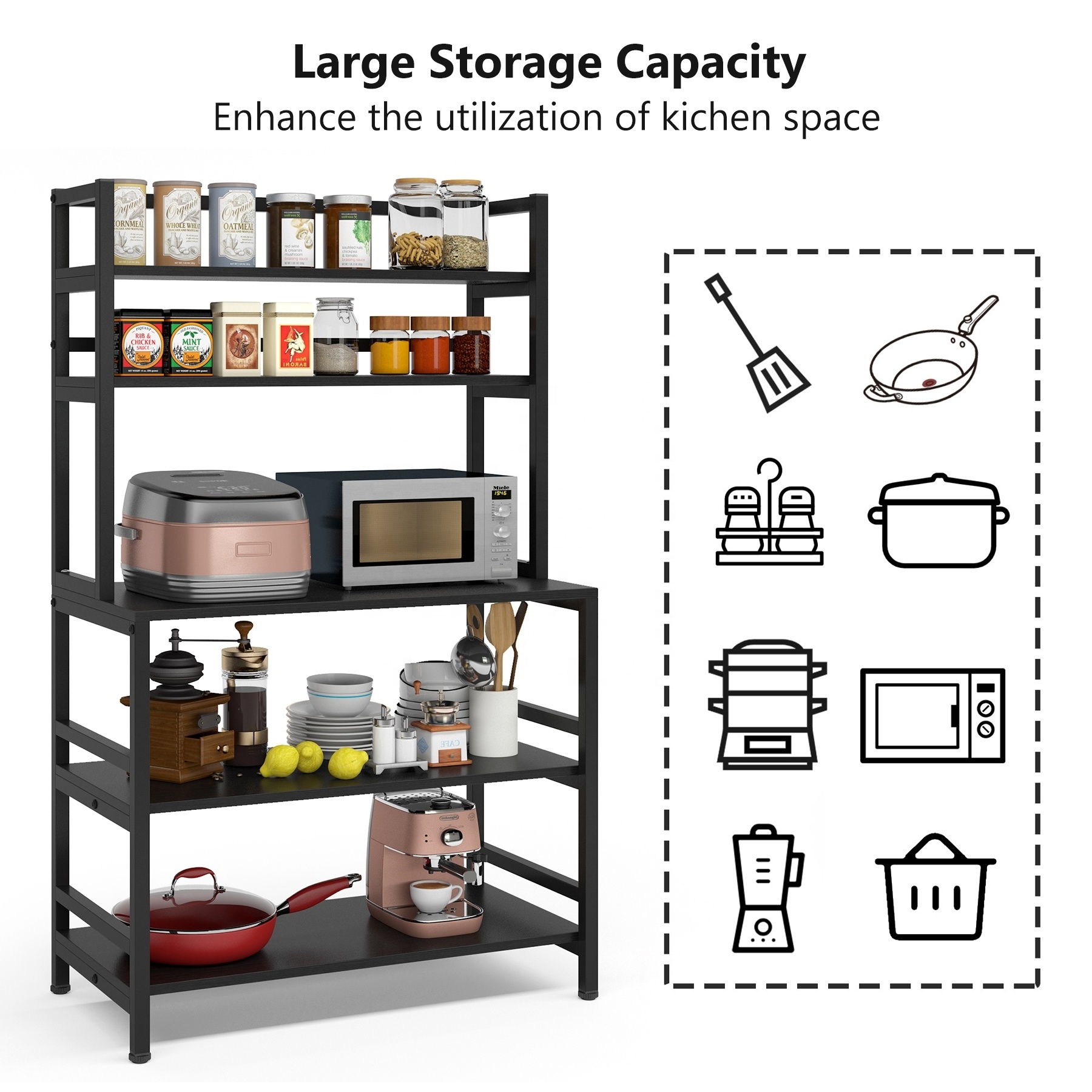 Tribesigns 5 Tier Bakers Rack with Hutch Microwave Oven Stand Home Kitchen Storage Organizers utility Cart Storage Rack