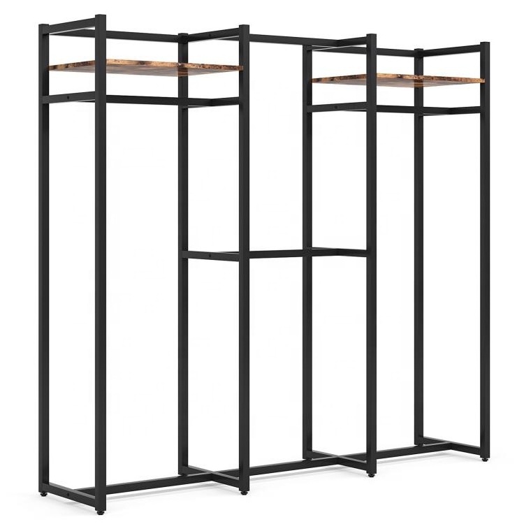 Tribesigns Wooden Heavy Duty Clothes Rack Metal Clothing Rack with Shelves and Hanging Rod for Bedroom