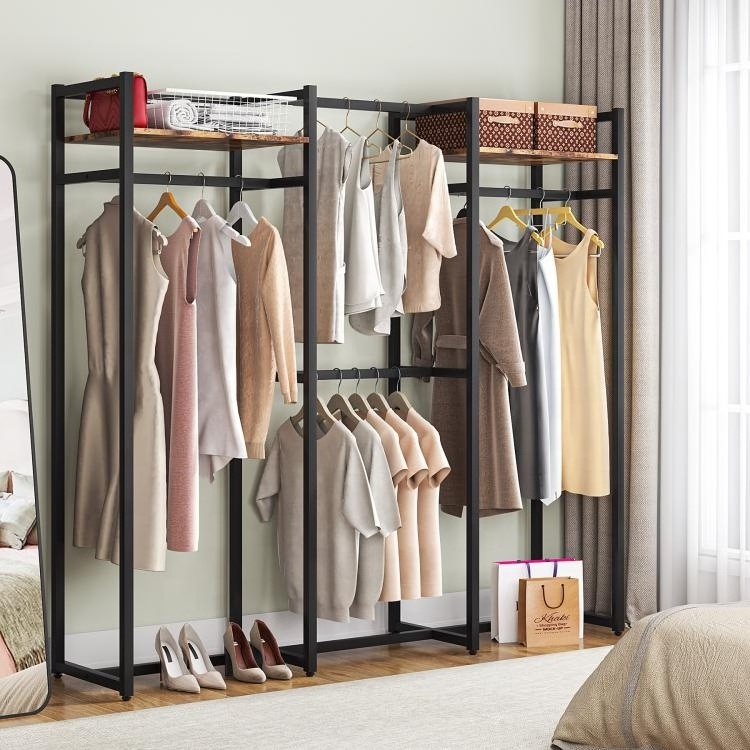 Tribesigns Free-standing Clothes Rack Metal Closet Organizer with Shelves and Hanging Rod for Hallway Bedroom