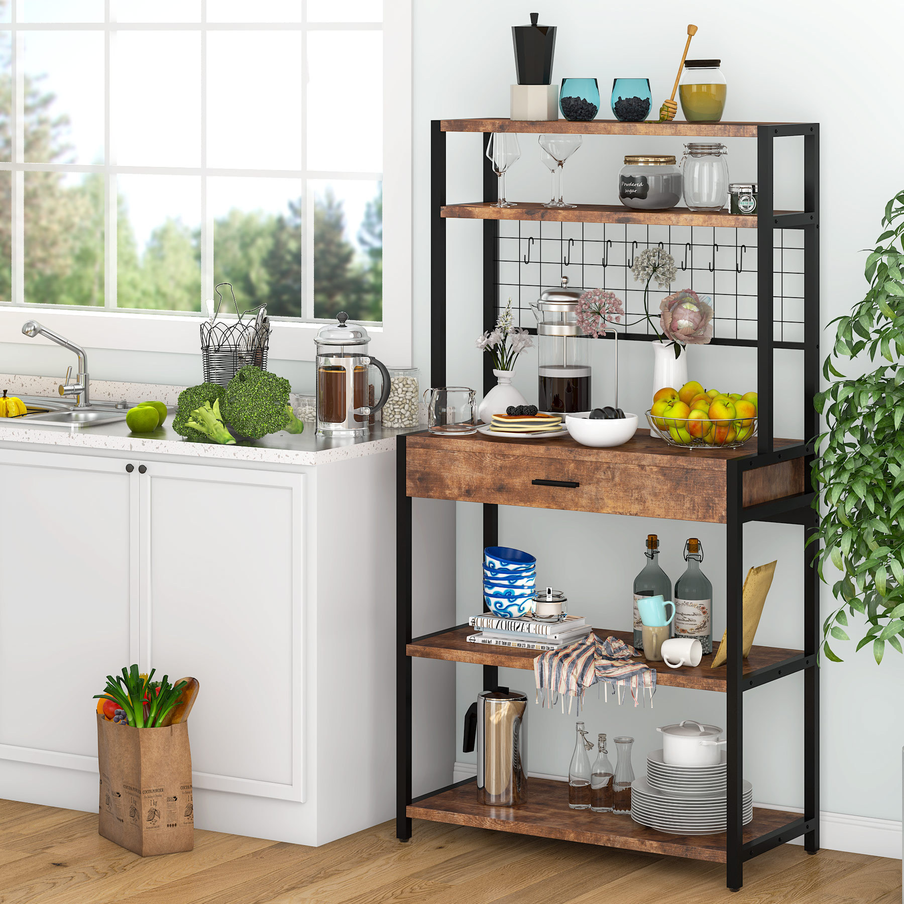 Tribesigns Kitchen Baker's Rack, 5-Tier Kitchen Storage holder racks with Hutch