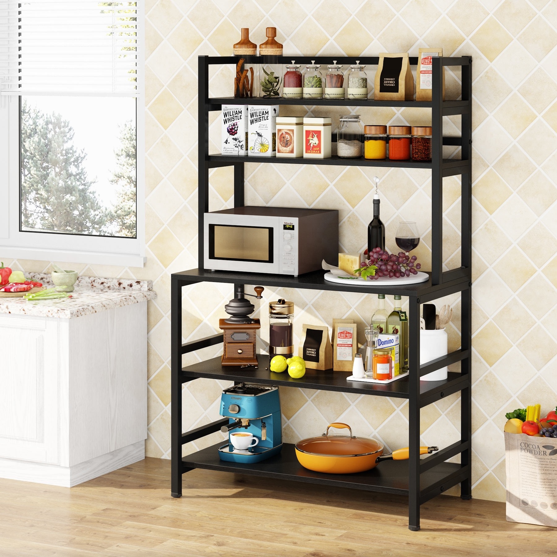 Tribesigns 5 Tier with Hutch Microwave Oven Stand Home Kitchen Spice Storage Organizers utility Cart Storage Bakers Rack