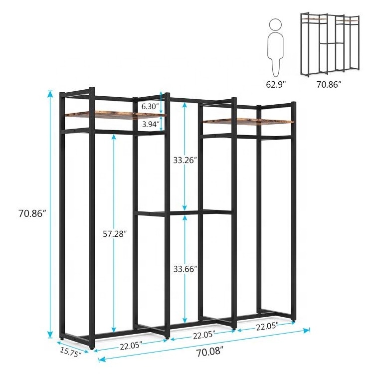 Tribesigns Wooden Heavy Duty Clothes Rack Metal Clothing Rack with Shelves and Hanging Rod for Bedroom