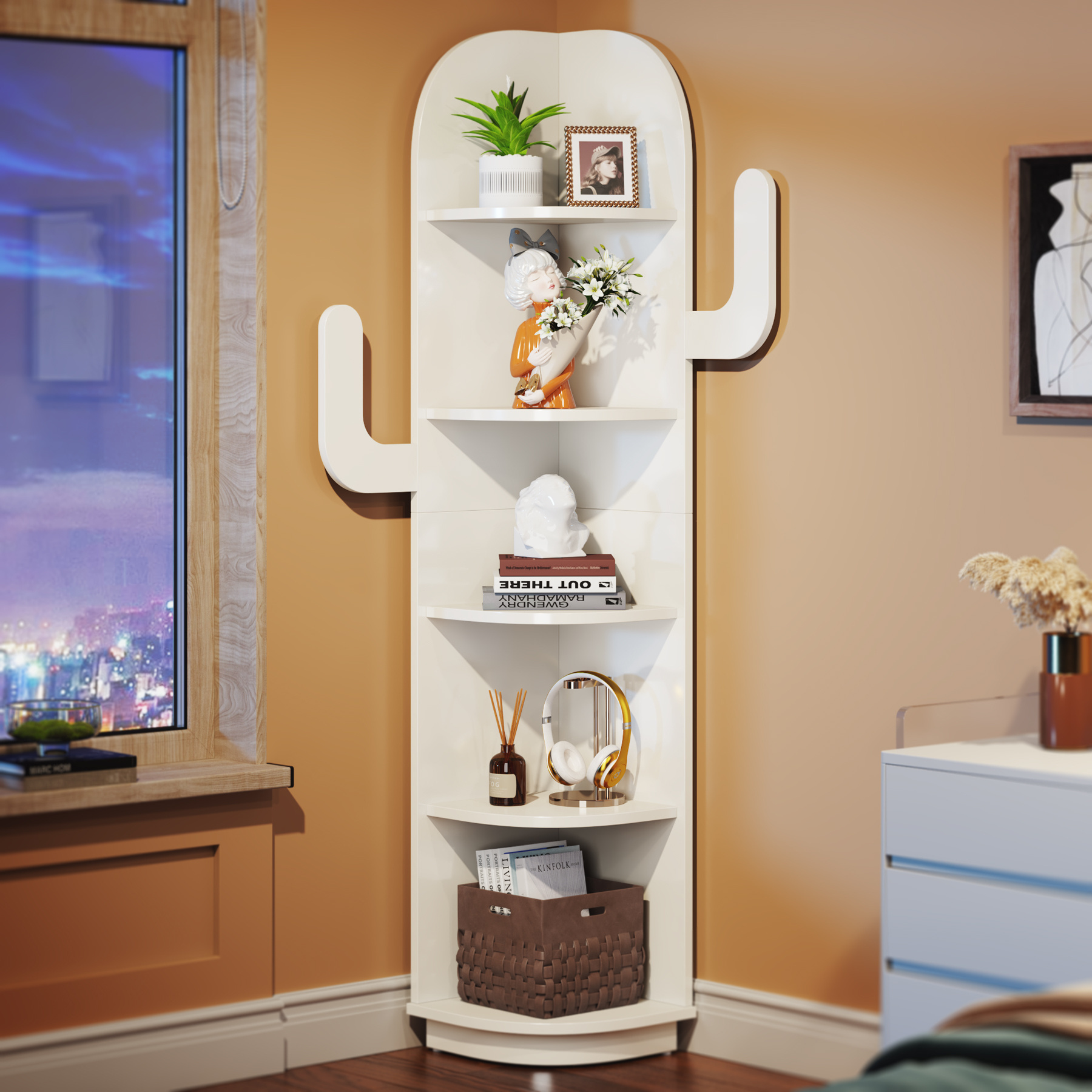 Tribesigns Modern Wooden 5 -Tier Bookshelf Plant Stand Storage Rack MDF White Corner Bookcase Children's Home Furniture