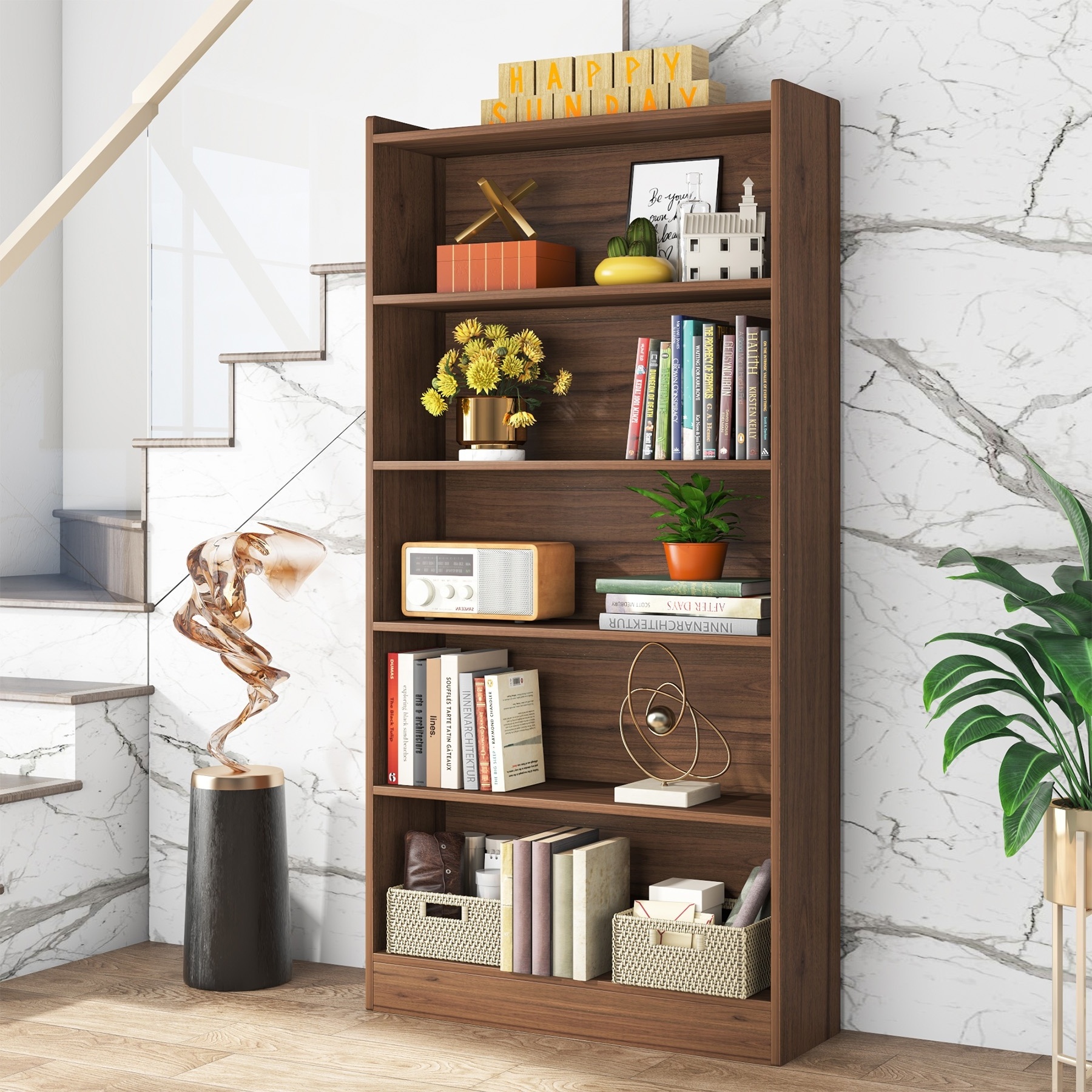 Tribesigns 72-inch 5 tier Tall Large Wooden Display Shelving Unit Kids Bookshelf Open Cube Bookcases for Bedroom