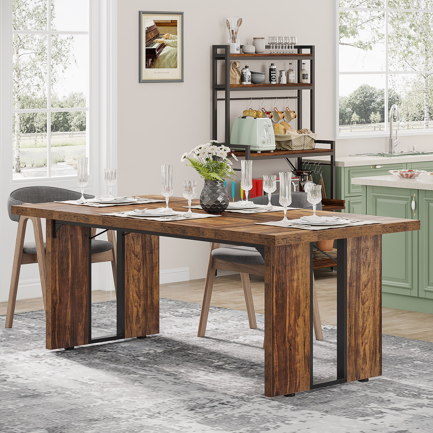 Tribesigns Rustic Farmhouse Style Rectangular Large Dining Table for 6 to 8 People