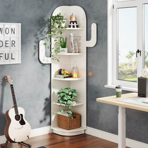 Tribesigns Modern Wooden 5 -Tier Bookshelf Plant Stand Storage Rack MDF White Corner Bookcase Children's Home Furniture