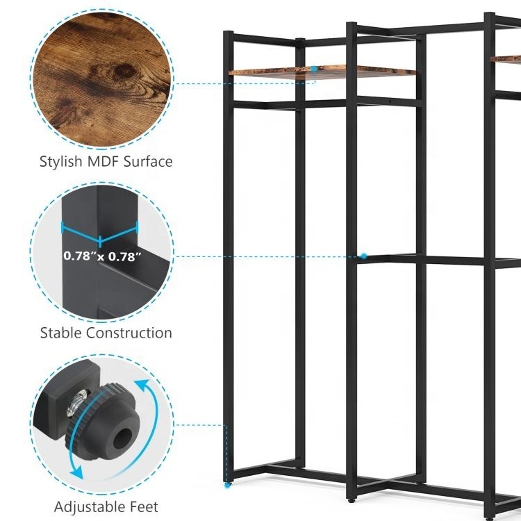 Tribesigns Free-standing Clothes Rack Metal Closet Organizer with Shelves and Hanging Rod for Hallway Bedroom