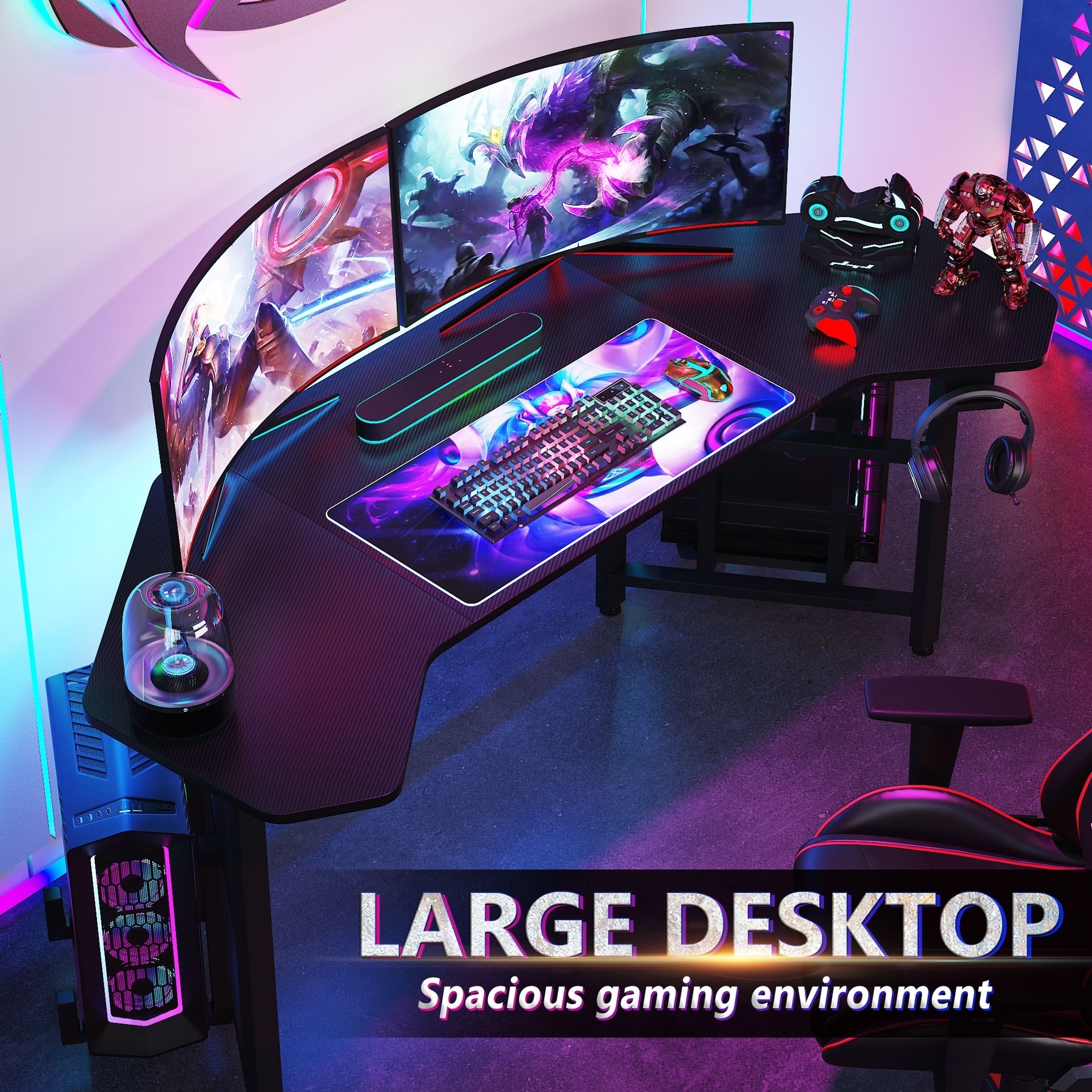 Tribesigns 66.5 inch Large Wing-Shaped Studio Workstation Gamer Table Ergonomic Gaming Computer PC Desk