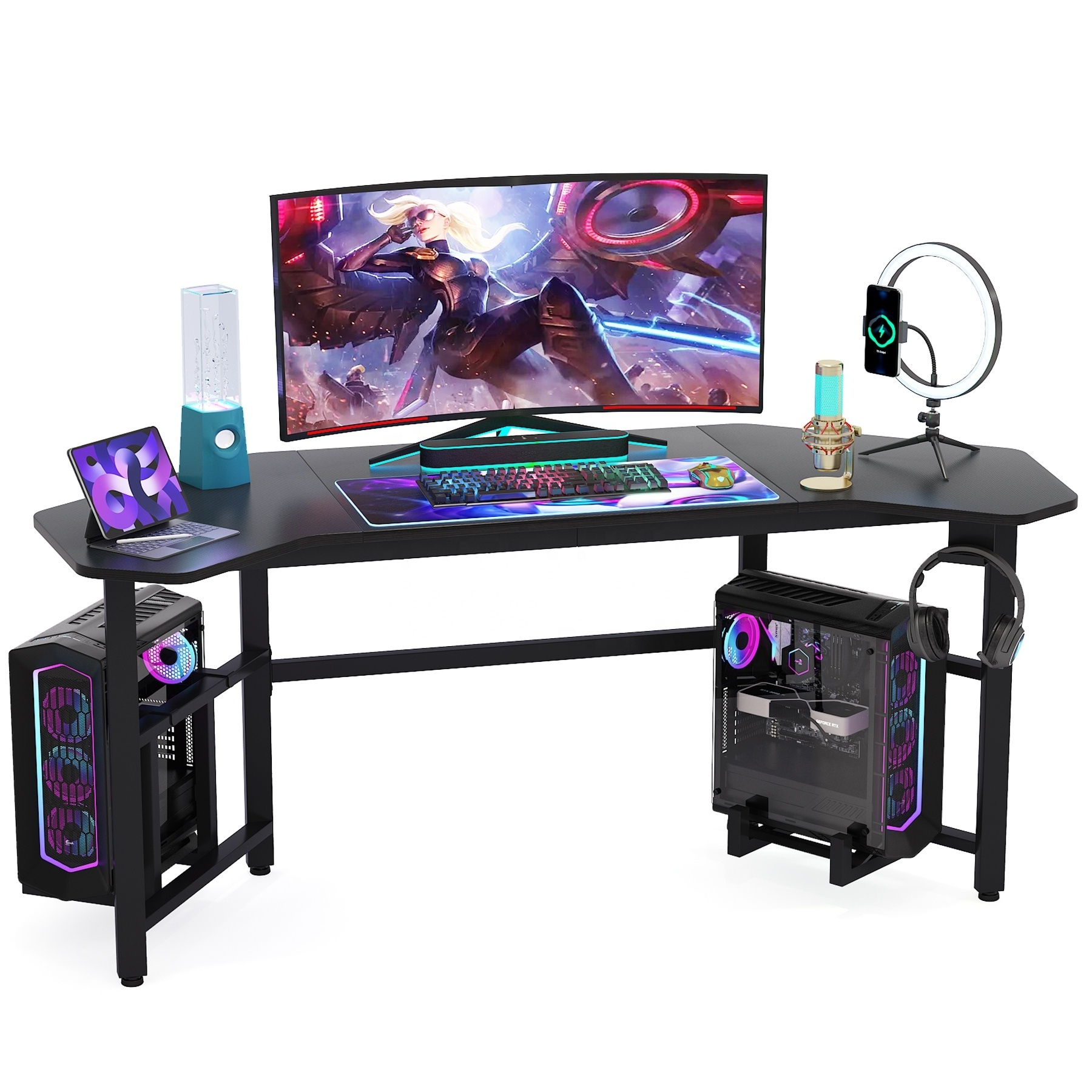 Tribesigns 66.5 inch Large Wing-Shaped Studio Workstation Gamer Table Ergonomic Gaming Computer PC Desk