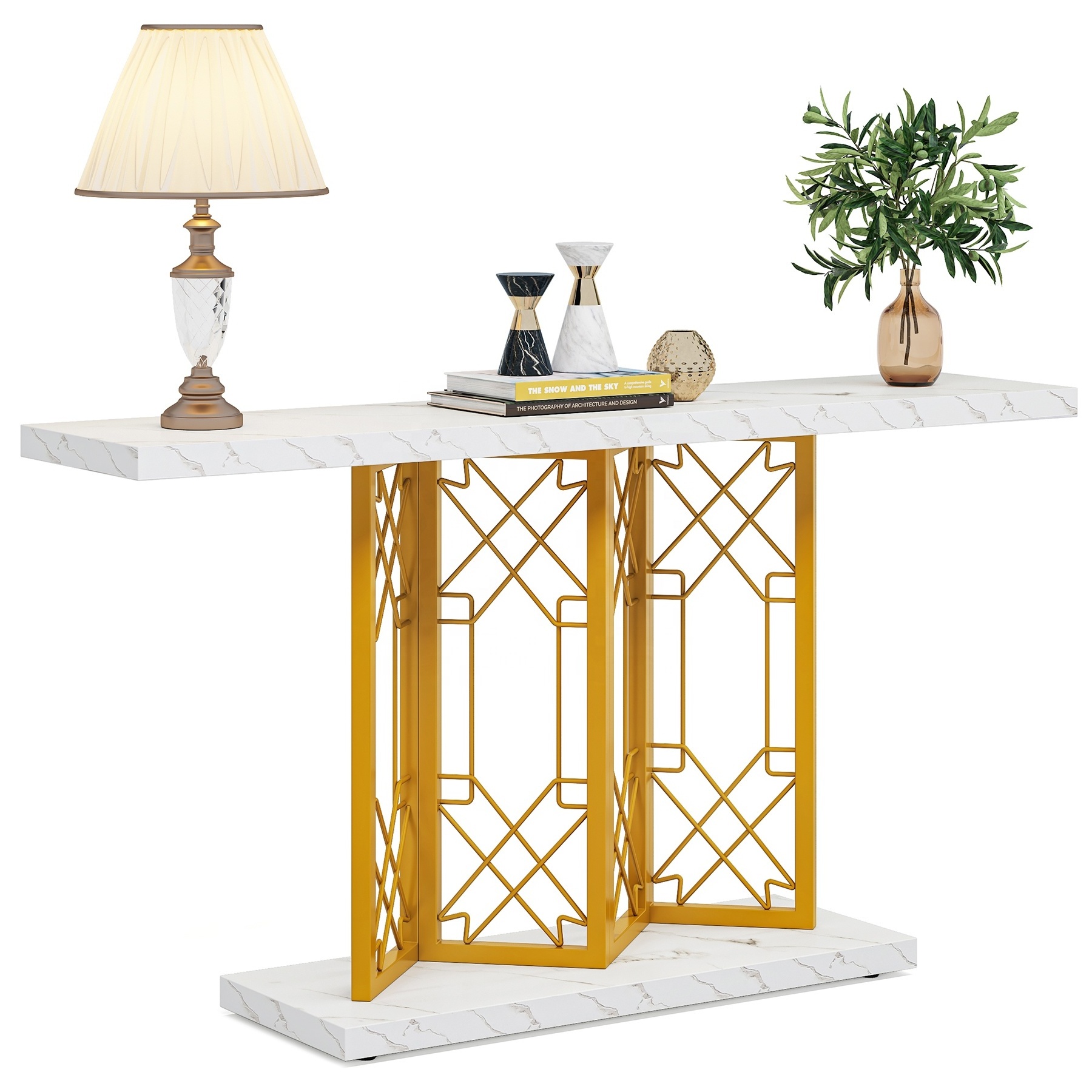 Tribesigns 63 Inches Front Entry Table with Sturdy Geometric Base Narrow Long Faux Marble Foyer Sofa Console Table for Hallway