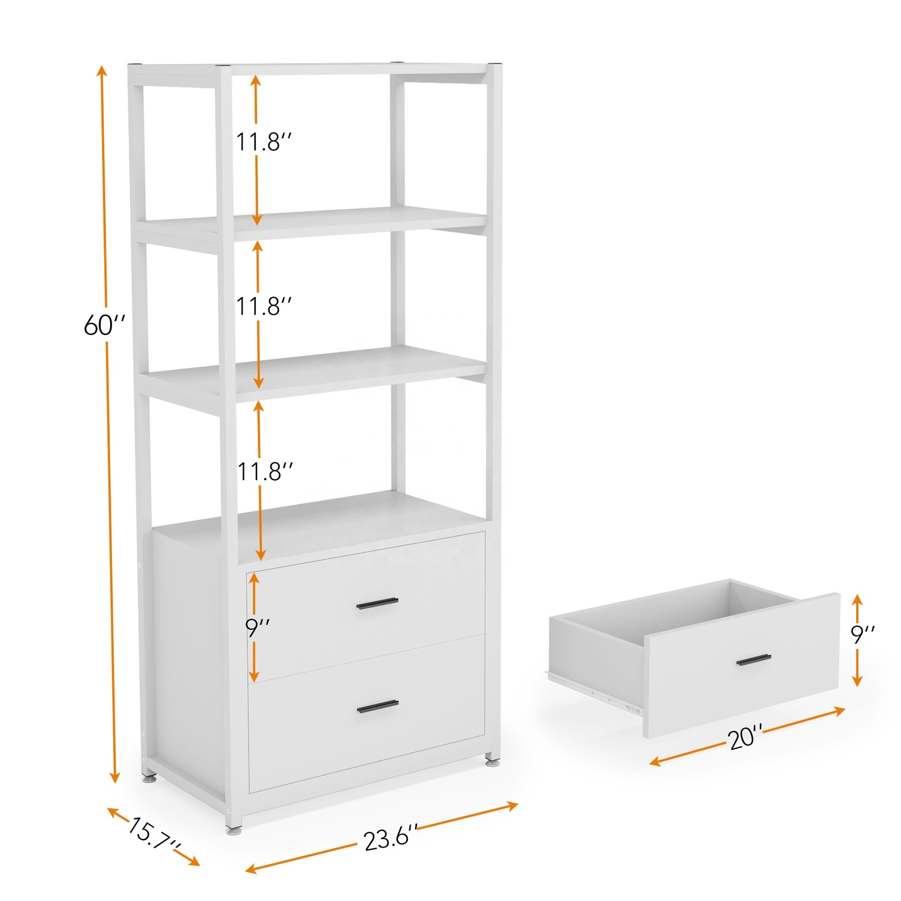 Modern Open Steel Frame Bookcase 4-Tier Bookshelf Slim Shelving Etagere Unit for Bedroom Home Office