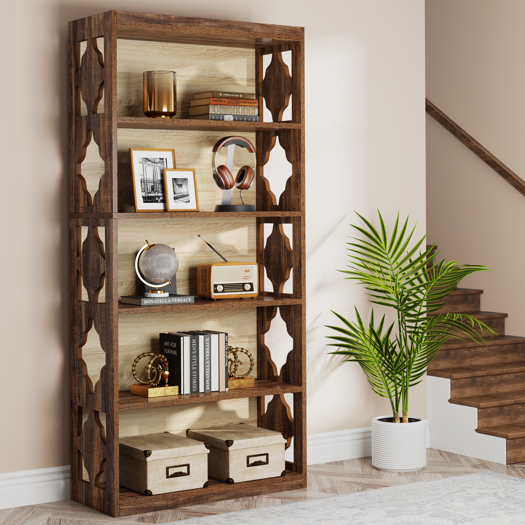 2024 new living room furniture multi-functional open 6-tier shelves wooden shelving storage unit for books and home decor