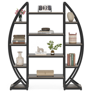 Modern home furnitureTall Bookcase Shelf Storage Organizer Vintage Metal Wooden simple 5 Tier Bookshelf for Bedroom Office