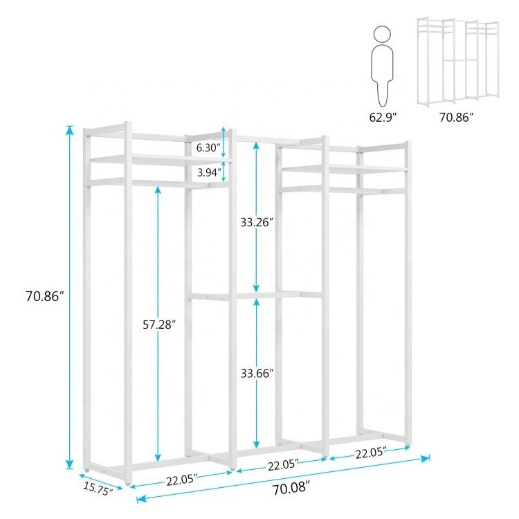 Tribesigns Heavy Duty Clothes Rack Large Metal Closet Organizer with Shelves and Hanging Rod for Hallway Bedroom