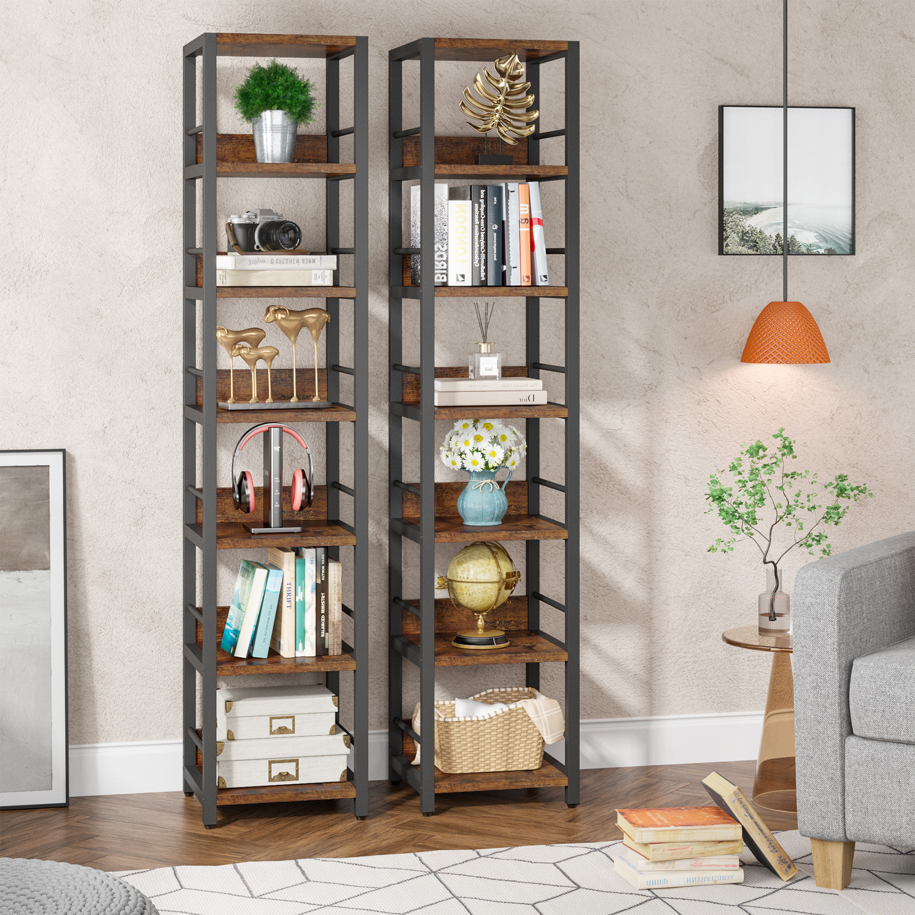 Tribesigns Wooden 6 Tier Space Saving Corner Storage and Display Rack Shelf for Living Room Bathroom Kitchen