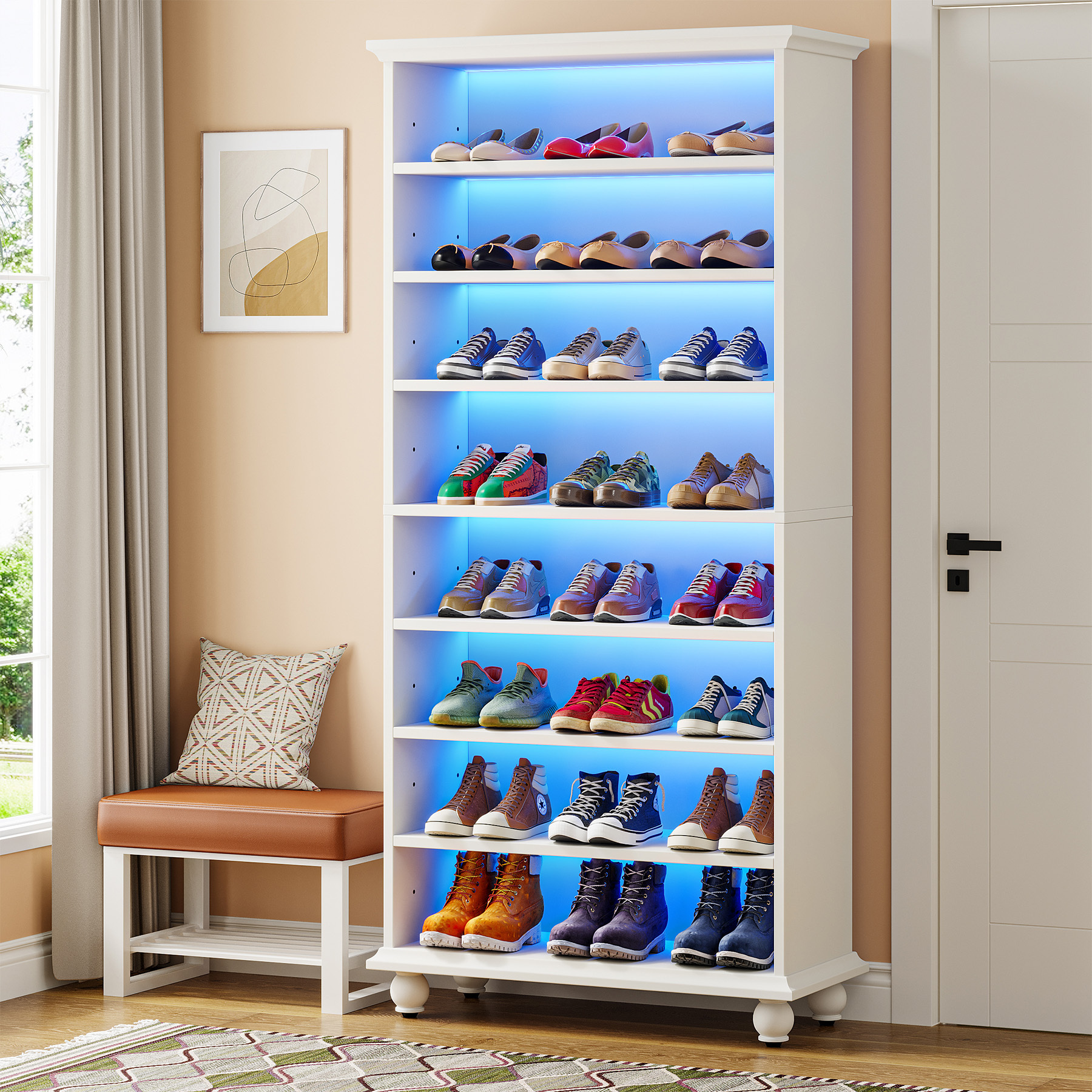 67 Inches Tall Modern Shoe Storage Cabinet LED Shoe Display Rack Stand For Shop