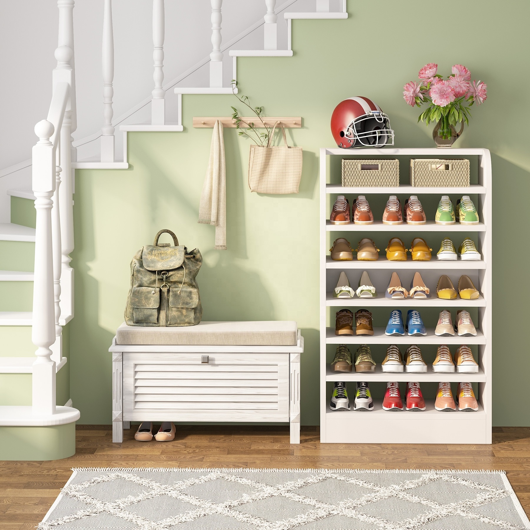 2024 New Arrival Good Price Shoes Rack Stand Storage Wood Entryway Shoe Storage Cube for Living room Space-saving