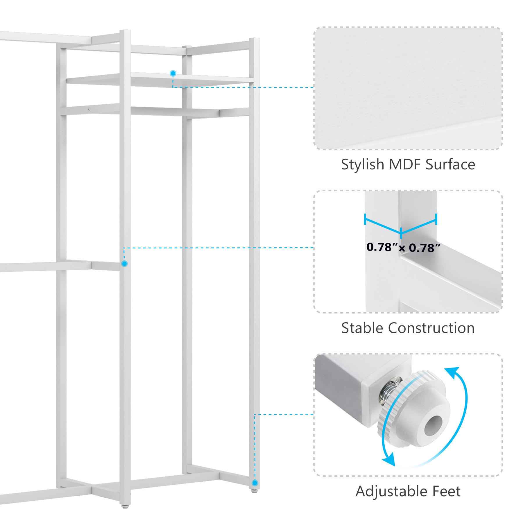 Tribesigns Western Style Home Furniture White Coat Rack Heavy Duty Clothes Rack with Hanging Rob and 2 Top Storage Board